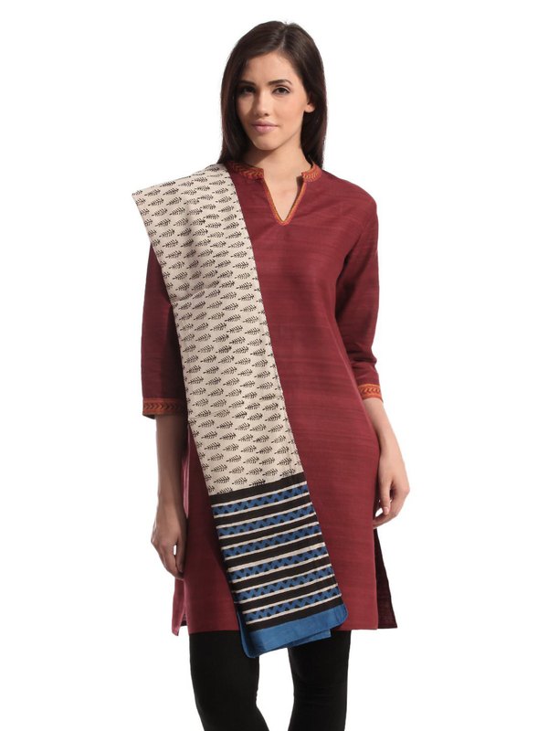 Fabindia Women Printed Beige & Black Stole