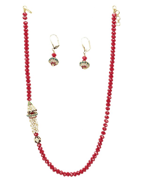 Royal Diadem Red Earring & Pendant Set