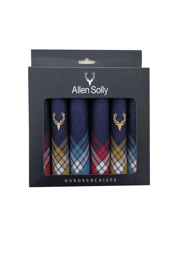 Allen Solly Men Pack Of 6 Navy Blue Solid Handkerchief Gift Set