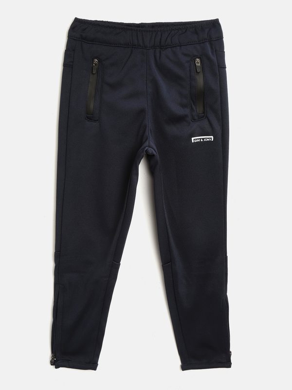 Gini and Jony Boys Navy Self-Design Track Pants