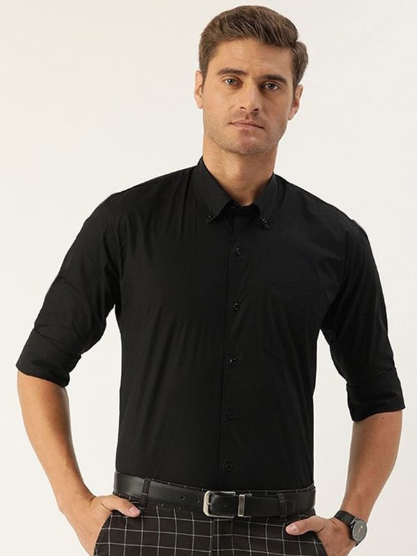Hancock Men Black Slim Fit Solid Casual Shirt