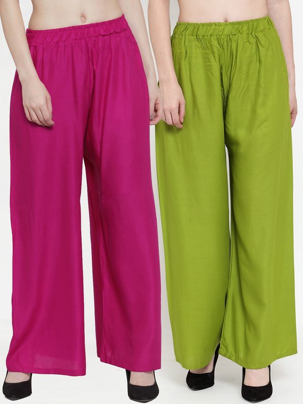 TAG 7 Women Pack Of 2 Solid Straight Palazzos