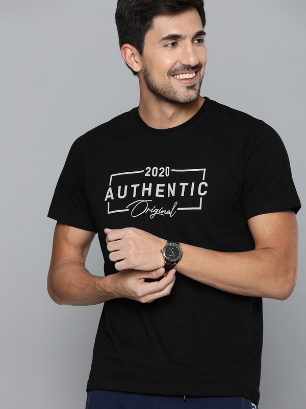 HERE&NOW Men Black Printed Round Neck T-shirt