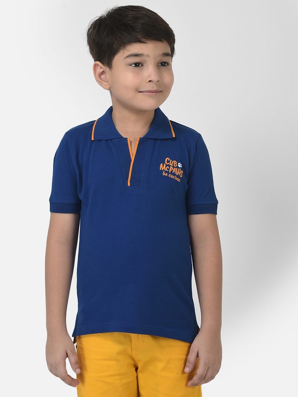 Cub McPaws Boys Blue Solid Polo Collar T-shirt