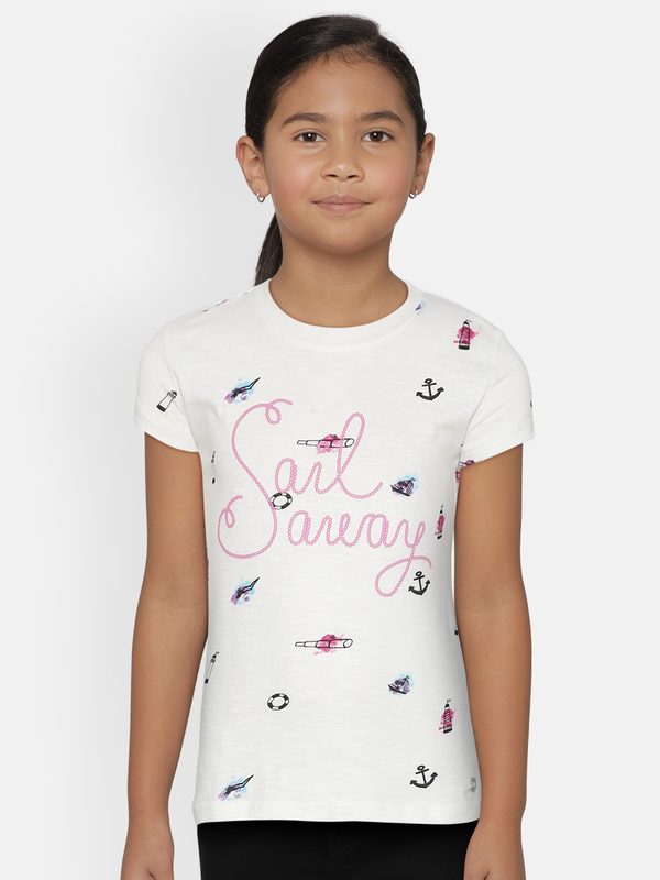 Gini and Jony Girls White & Black Conversational Print T-shirt