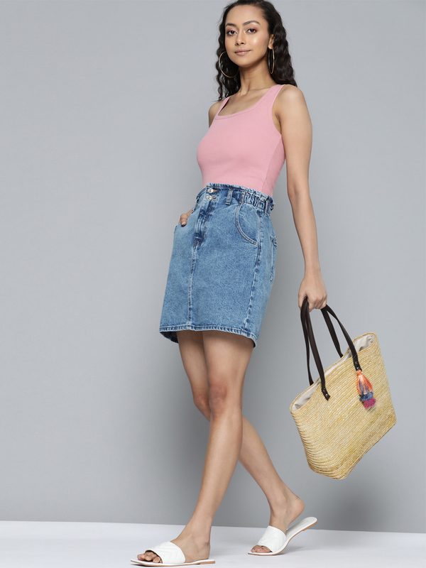 VividArtsy Women Pink Ribbed Fitted Top