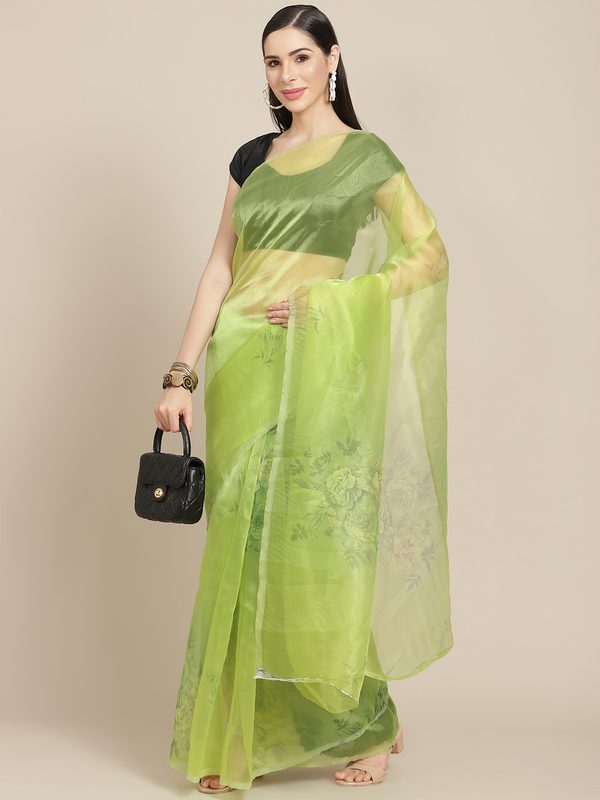Anouk Green Floral Celebrity Organza Saree