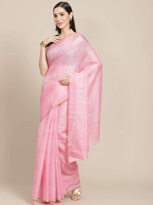 Anouk Pink Checked Kota Saree