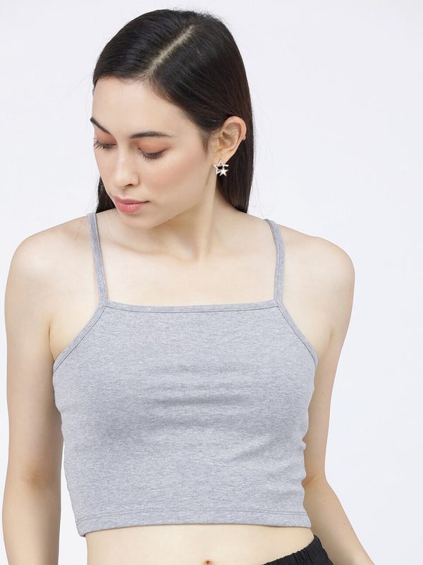 Tokyo Talkies Women Grey Fitted Crop Top