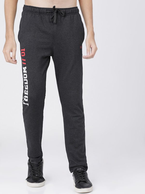 HIGHLANDER Men Charcoal Grey & White Typography Printed Slim-Fit Track Pants