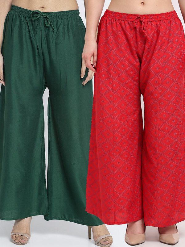 GRACIT Women Pack Of 2 Green & Red Knitted Ethnic Palazzos