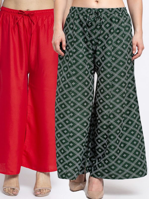GRACIT Women Red & Black Printed Ethnic Palazzos Pack of 2