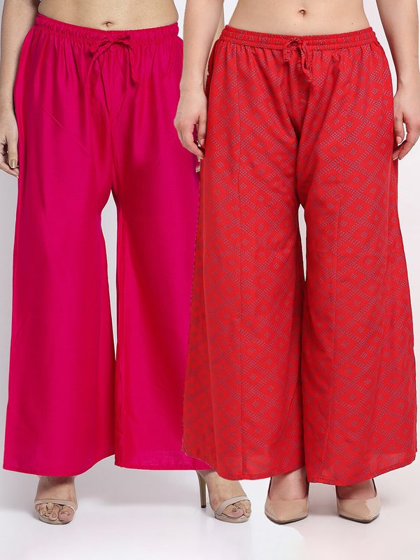 GRACIT Women Pack Of 2 Pink & Red Printed Knitted Ethnic Palazzos