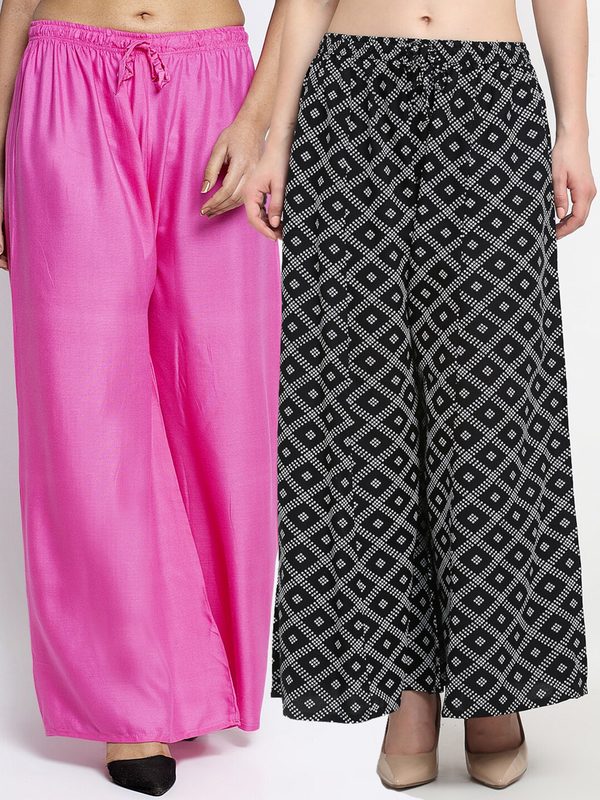GRACIT Women Pack Of 2 Pink & Black Printed Knitted Ethnic Palazzos