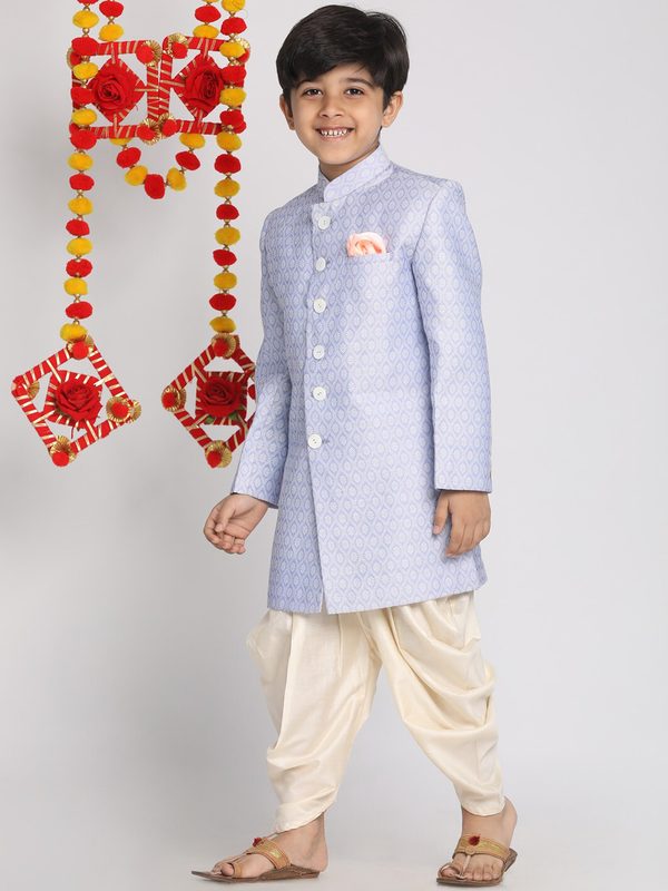VASTRAMAY Vastramay Boys' Lavender And Cream Indowestern Sherwani and Cowl Dhoti Pant Set
