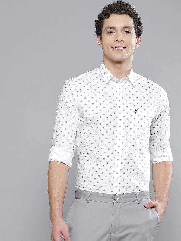 Indian Terrain Men White Slim Fit Printed Casual Shirt