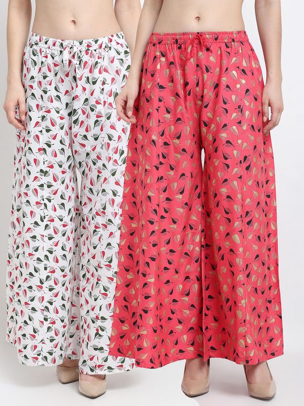 GRACIT Women Pack of 2 Floral Printed Flared Knitted Palazzos