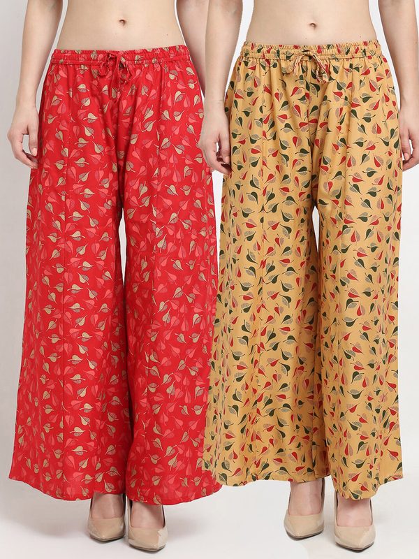 GRACIT Women Red & Beige Printed Palazzos Pack of 2
