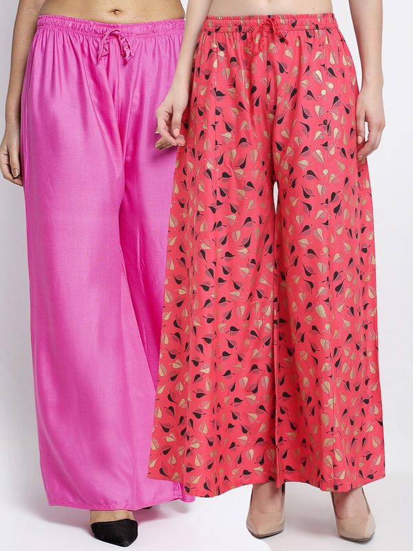 GRACIT Women Set of 2 Pink Printed Rayon Palazzos