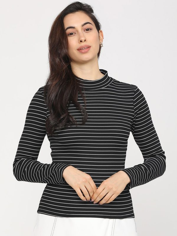 Tokyo Talkies Black Striped Regular Top