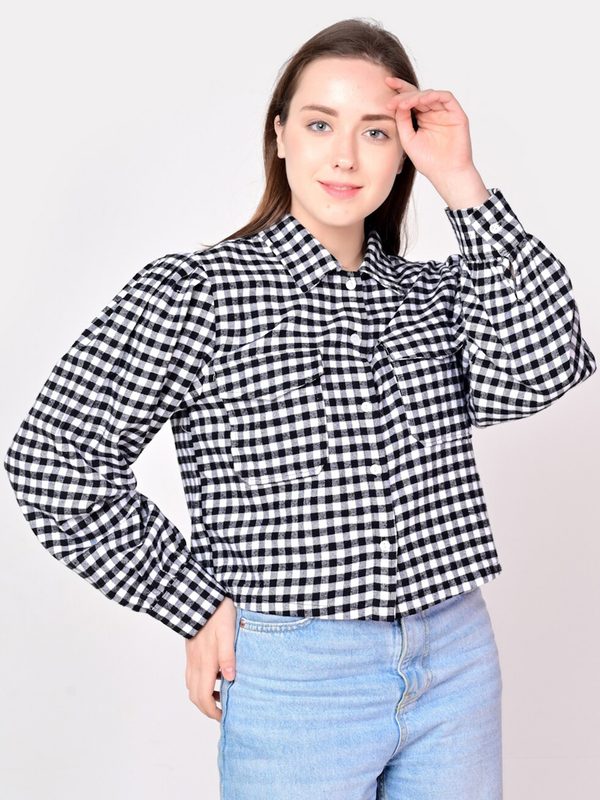 ANI Women Black Slim Fit Gingham Checks Checked Casual Shirt