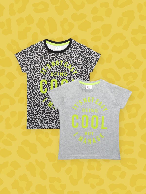 LilPicks Boys Black & Grey Melange Typography Set of 2 Printed T-shirt