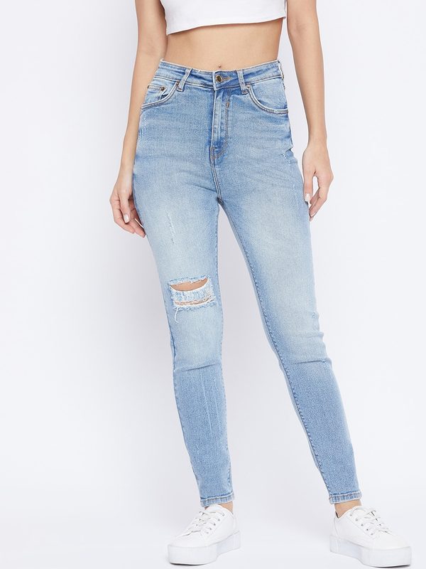 Madame Women Blue Jean Skinny Fit Mildly Distressed Heavy Fade Jeans