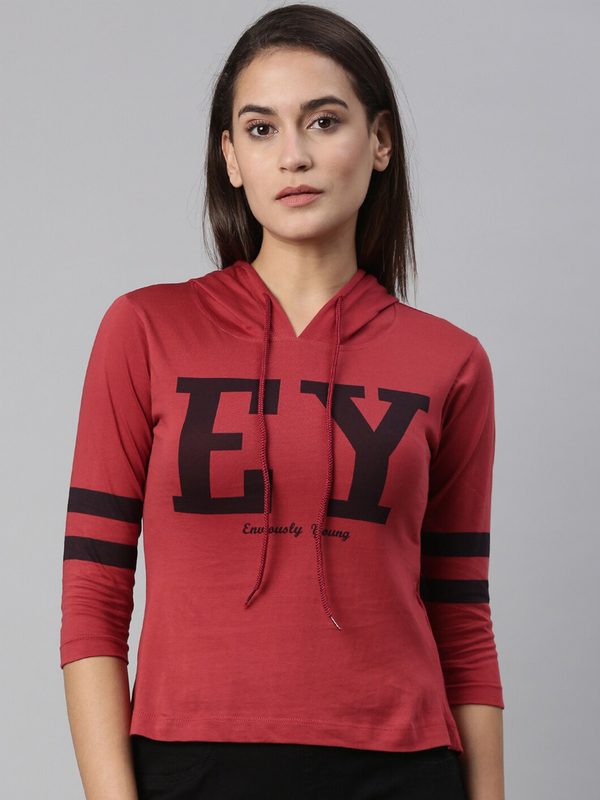 Enviously Young Women Rust Typography Printed T-shirt