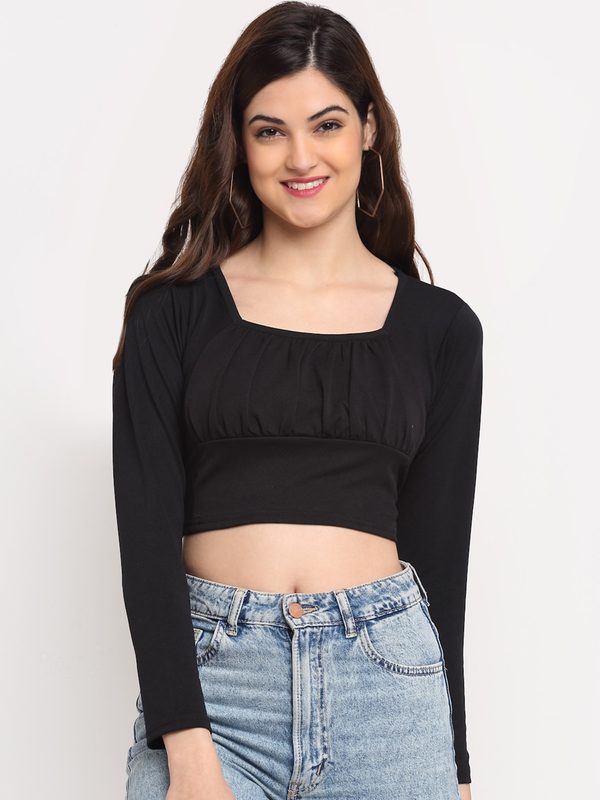 Sugathari Black Crepe Crop Top