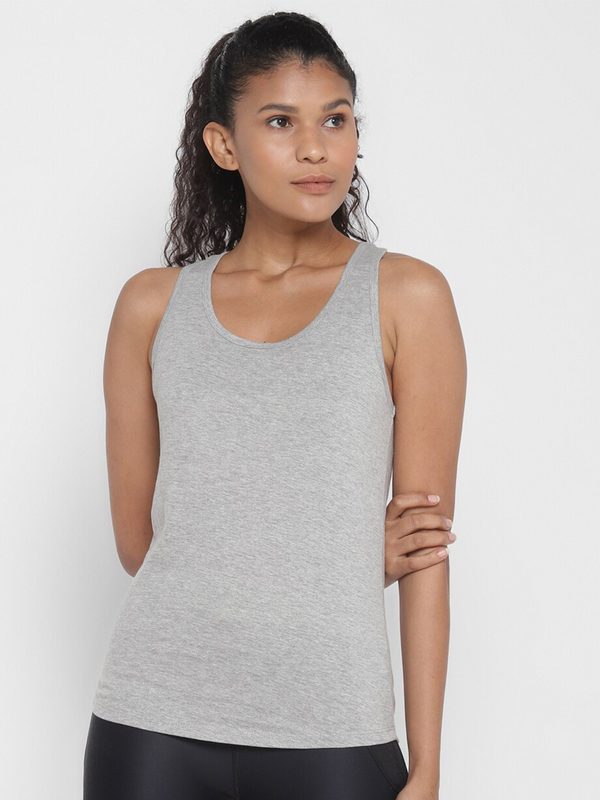 appulse Women Grey Melange Cotton Tank Top