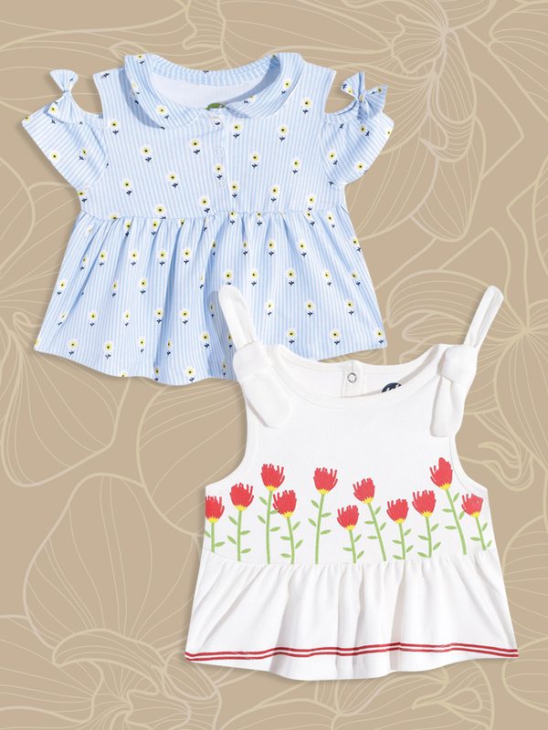YK Infant Girls Pack of 2 Pure Cotton Printed Tops