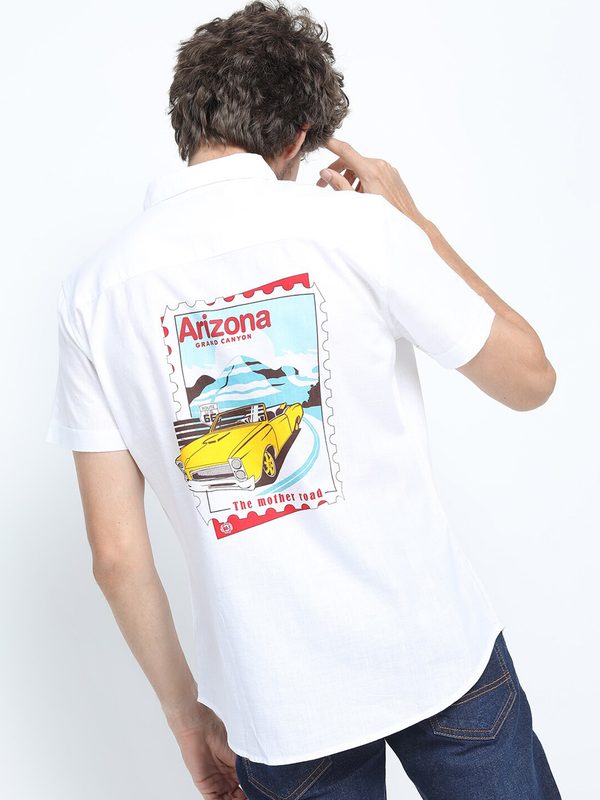 KETCH Men White Slim Fit Printed Casual Shirt