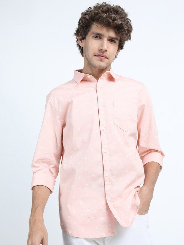 KETCH Men Peach-Coloured Slim Fit Printed Casual Shirt