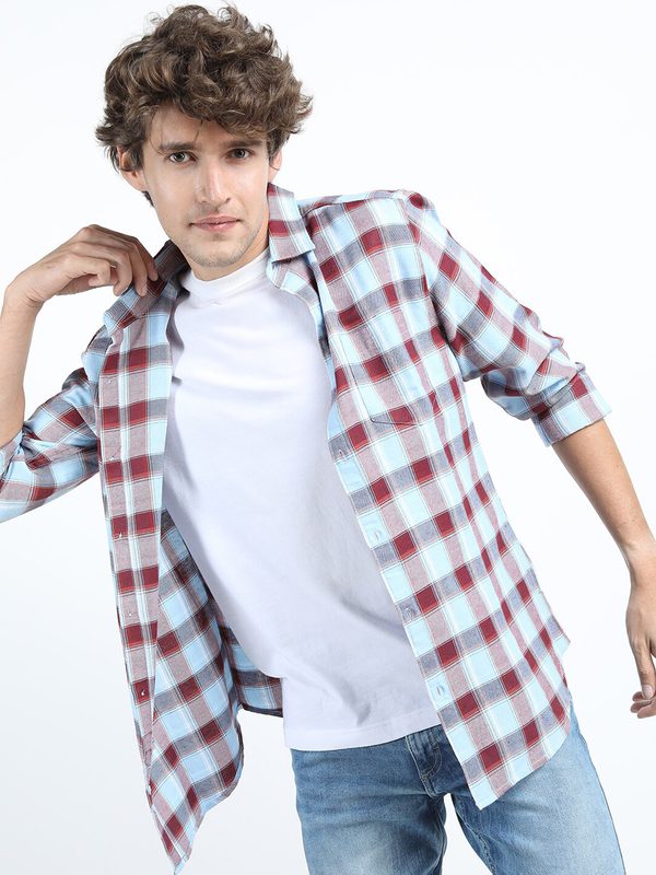 KETCH Men Blue Slim Fit Checked Casual Shirt
