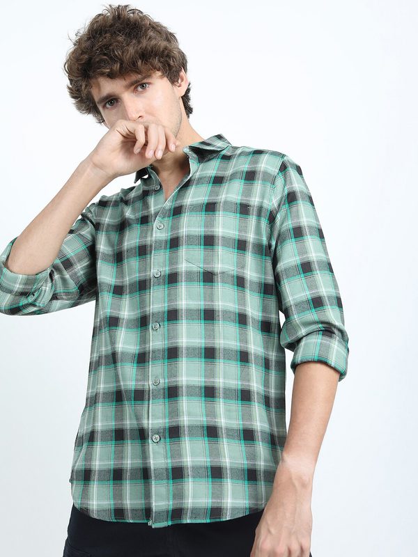 KETCH Men Green Slim Fit Checked Casual Shirt