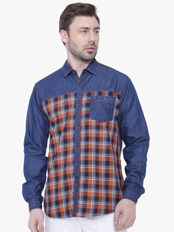 Kuons Avenue Men Orange Smart Slim Fit Checked Casual Shirt