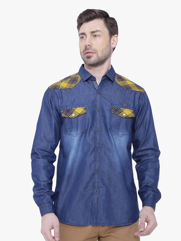 Kuons Avenue Men Yellow Smart Slim Fit Denim Cotton Casual Shirt