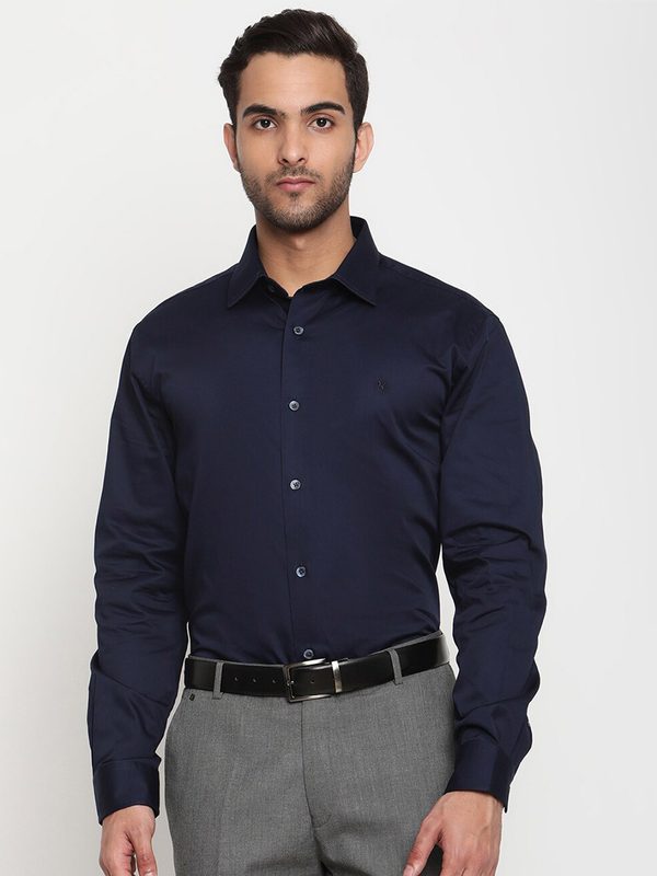 Cantabil Men Navy Blue Original Satin Party Shirt