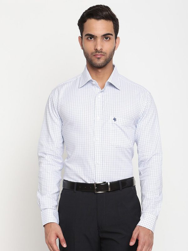 Cantabil Men White Original Grid Tattersall Checks Checked Formal Shirt