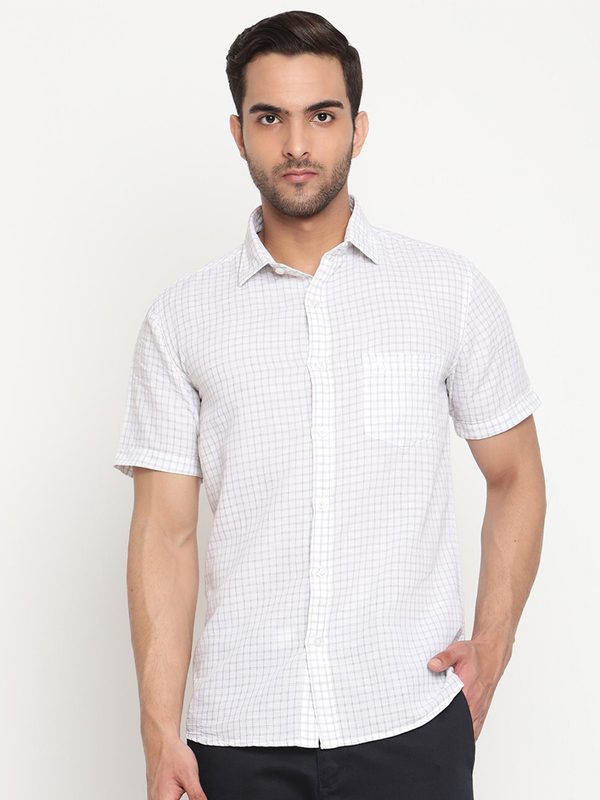 Cantabil Men White Original Grid Tattersall Checked Casual Shirt