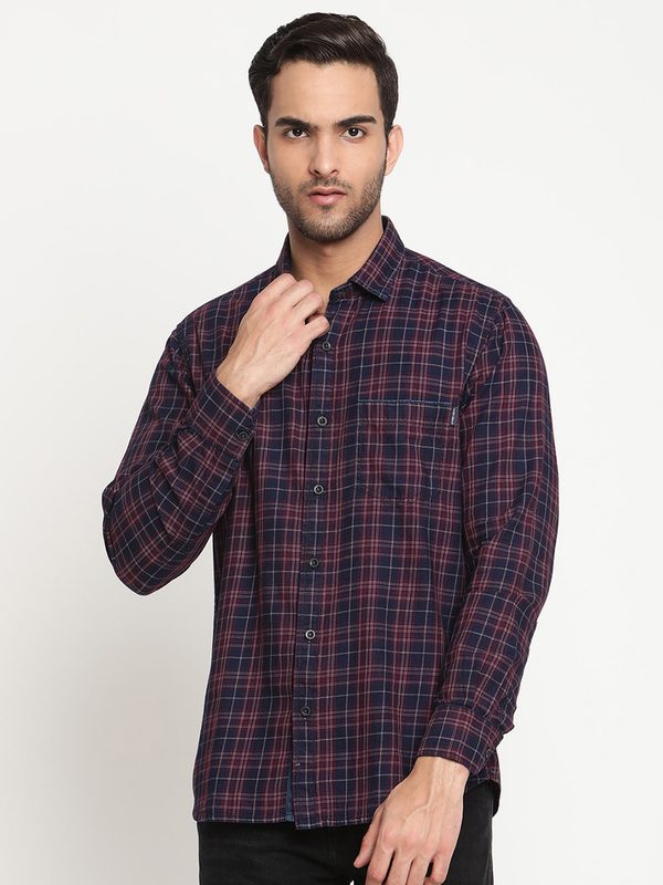 Cantabil Men Navy Blue Original Tartan Checks Semi Sheer Checked Casual Shirt