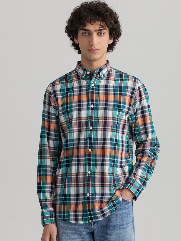 GANT Men White & Green Tartan Checked Casual Shirt