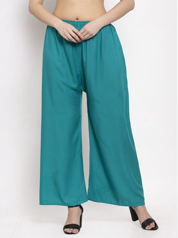 Miaz Lifestyle Women Turquoise Blue Knitted Palazzos
