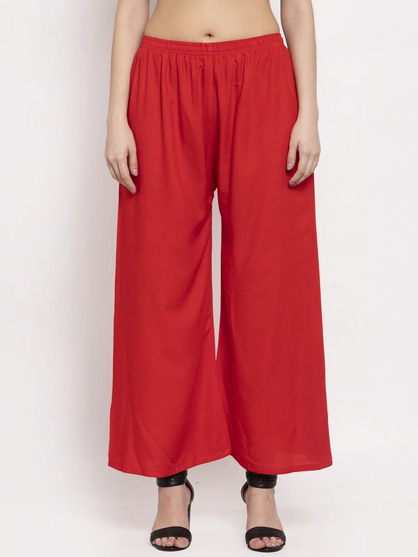 Miaz Lifestyle Women Red Solid Knitted Palazzos