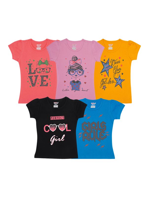 Kiddeo Girls Multicoloured 5 Printed T-shirt