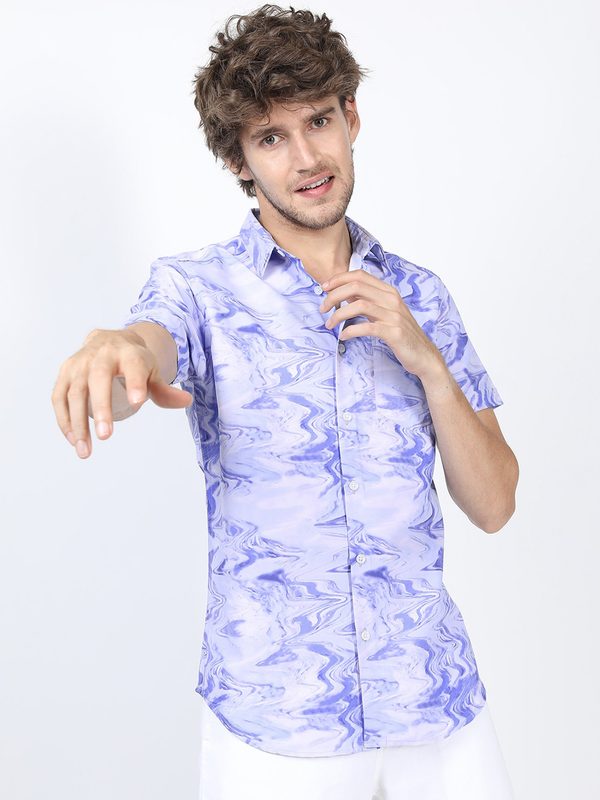 HIGHLANDER Men Lavender Slim Fit Printed Casual Shirt
