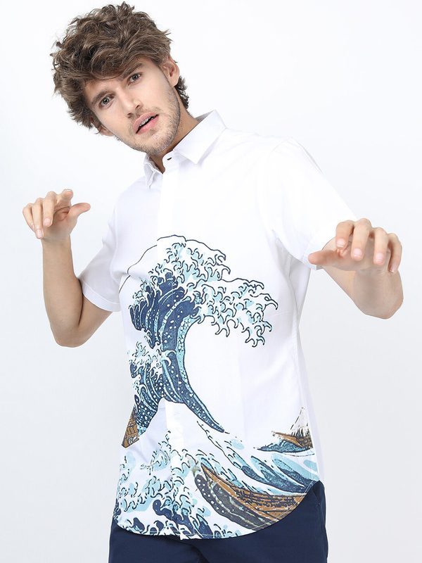 HIGHLANDER Men White Slim Fit Printed Casual Shirt