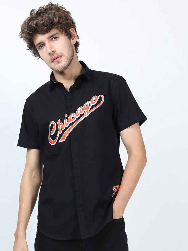 KETCH Men Black Slim Fit Printed Cotton Casual Shirt