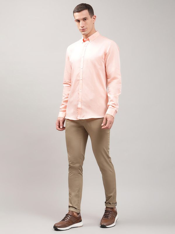 LINDBERGH Men Peach-Coloured Slim Fit Cotton Casual Shirt