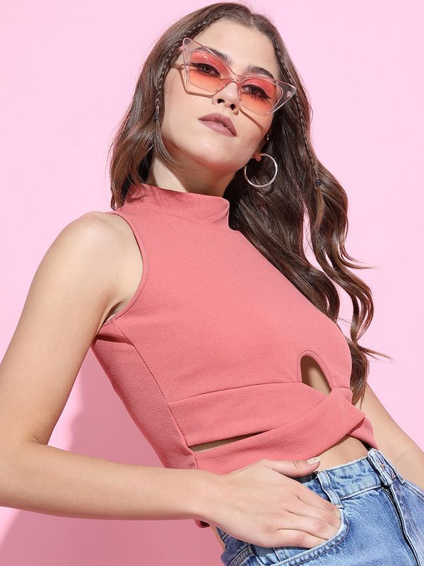 Tokyo Talkies Women Pink Cutout Crop Top